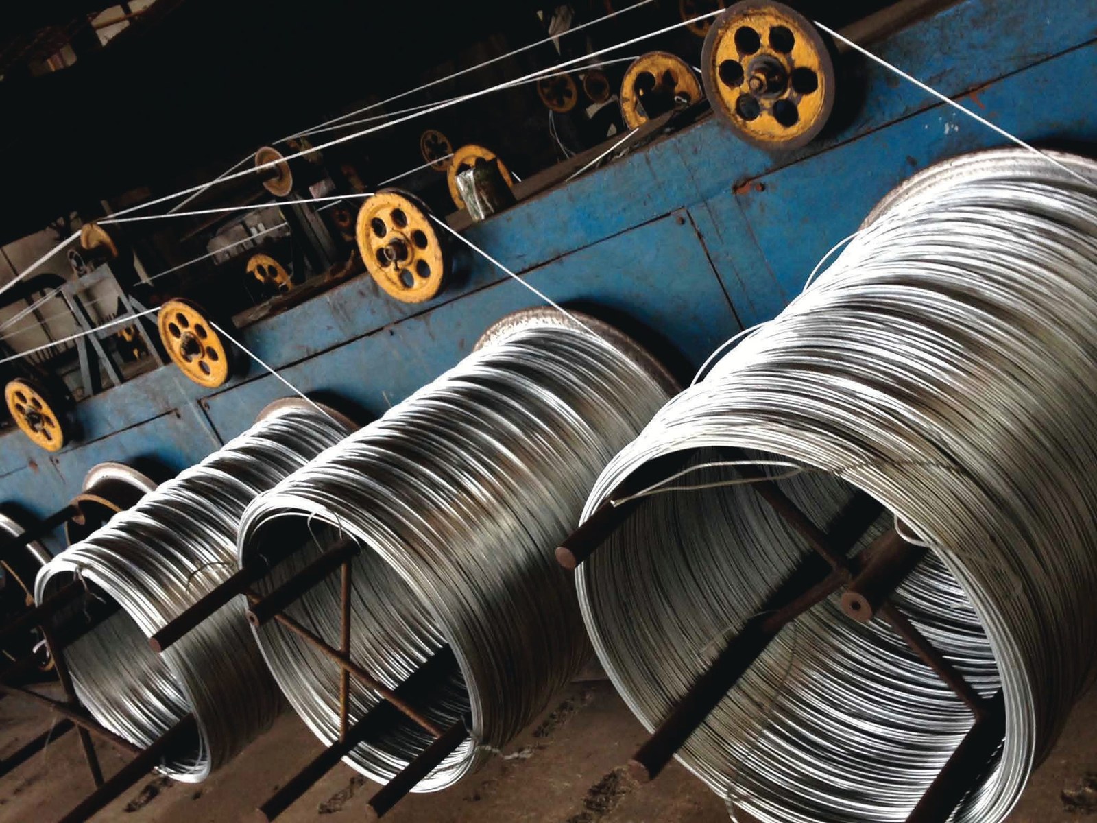 Steel wire coils and manufacturing operations from A.J. Steel Wire Industries brochure